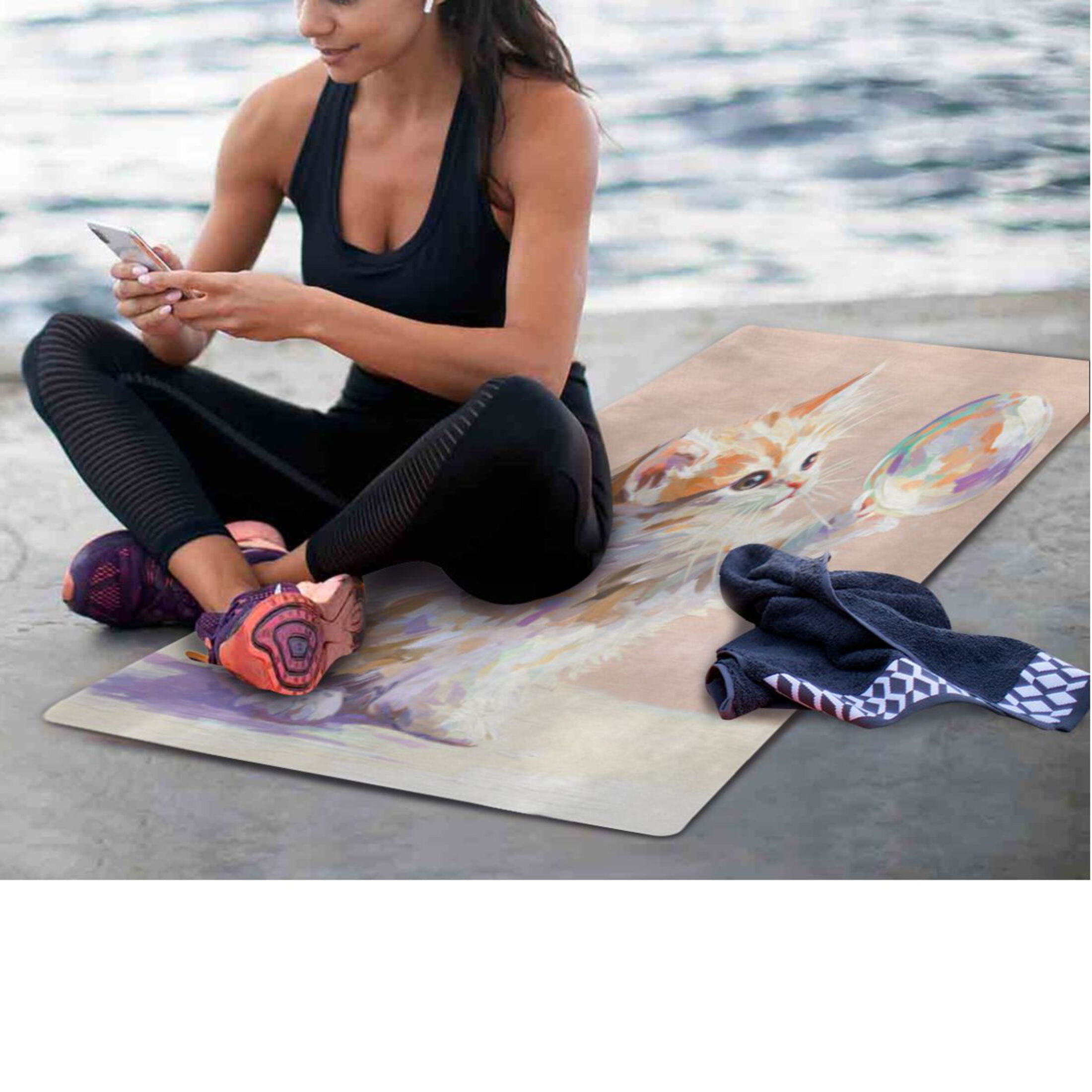 BZSMCE Yoga Mat Women Fitness Mat Kitten & Bubble Pattern