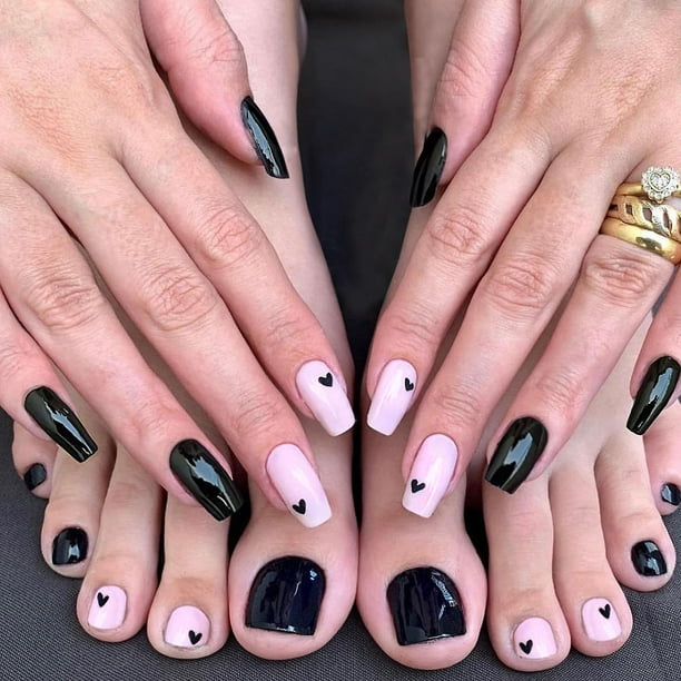 5 Puntas francesas Presione sobre las uñas Uñas artificiales de almendra Uñas postizas acrílicas para los dedos de los pies