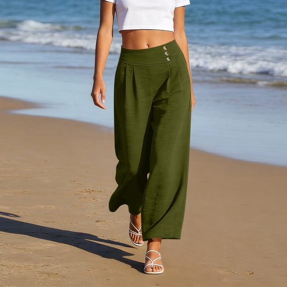 JUSLIO Pants for Women Ice Silk Elastic Waist with Pockets Fashion Casual Comfort Waist Straight Pants