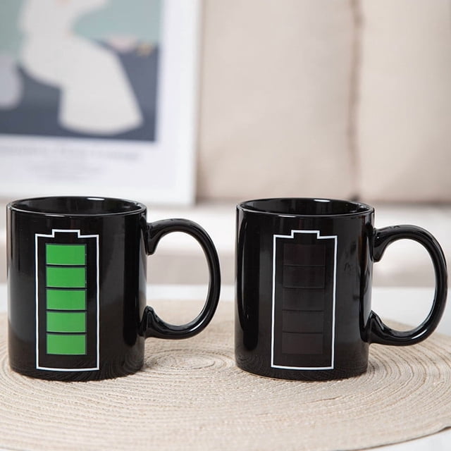 QTOCIO Heat Changing Sensitive Mug Cool Coffee And Tea Magics Color Change Cup Battery Meter Charging Ceramic Mug Gift Idea For Mom Dads Women And Men