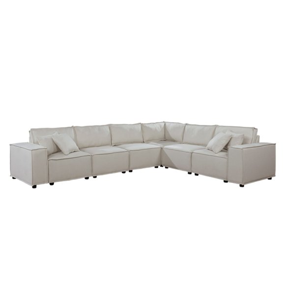 Contemporary Home Living 11' Cream Beige Linen Modular Sectional Sofa