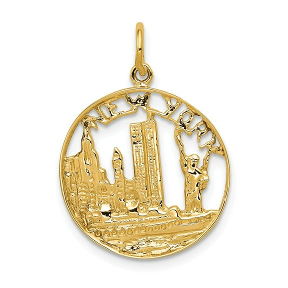 Real 14kt Yellow Gold NEW YORK Skyline Charm Pendant; for Adults and Teens; for Women and Men