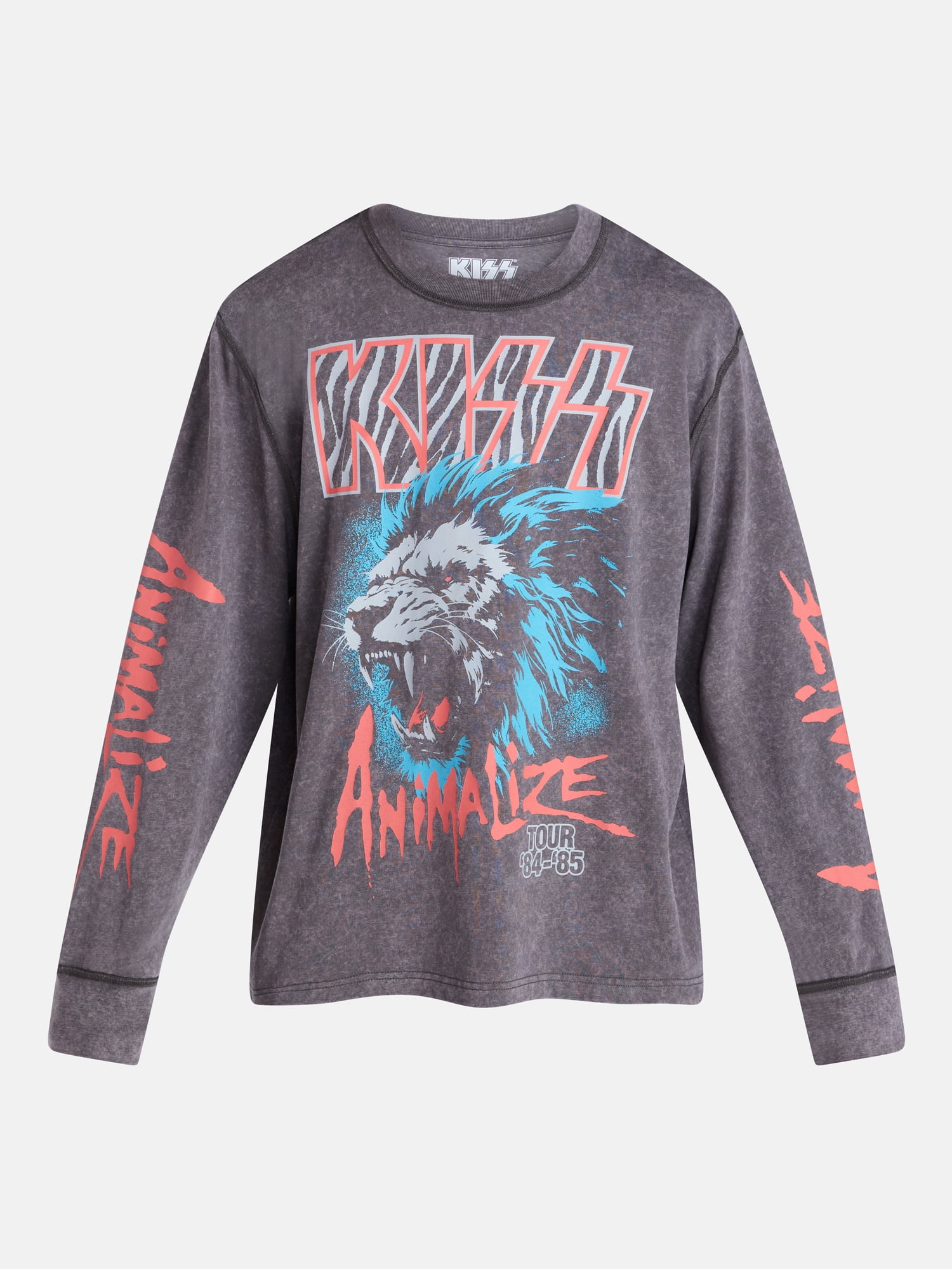 Kiss, Men's Mineral Wash Boxy Fit Graphic Long-sleeve Tee Shirt, Sizes XS-4XLT
