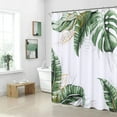 thumbnail image 2 of Floral Leaf Shower Curtain Plant Tropical Shower Curtain Bathroom Shower Curtain Set Linen Textured Fabric Bath Curtain Neutral Blue Shower Curtains for Beach Hotel Bathtubs with 12 Hooks, 72x72 Inch, 2 of 6