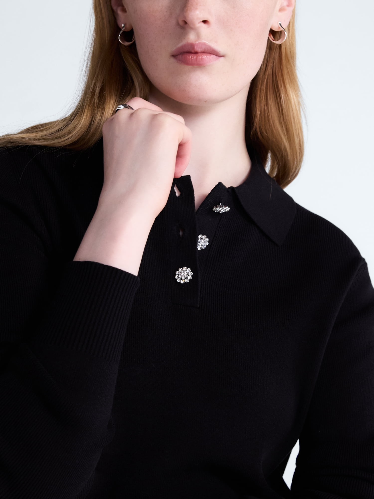 Free Assembly Women's and Women's Plus Polo Sweater with Long Sleeves, Lightweight, Sizes XS-4X