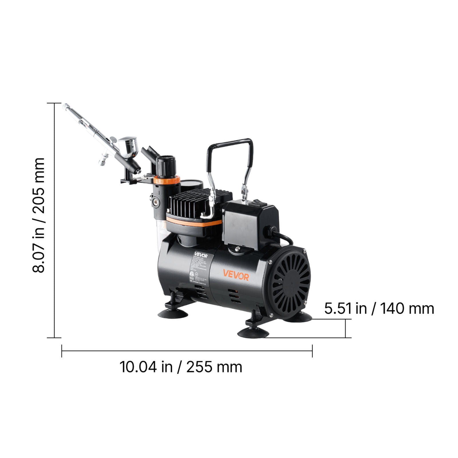 VEVOR Airbrush Kit, 1/6 HP, Air Brush Kit with Air Compressor, 1 Dual-Action Professional Airbrush with 3 Tips, Hose, Holder, Cleaning Set, Low Noise, for Cake Decorating, Model Painting, Nail Art