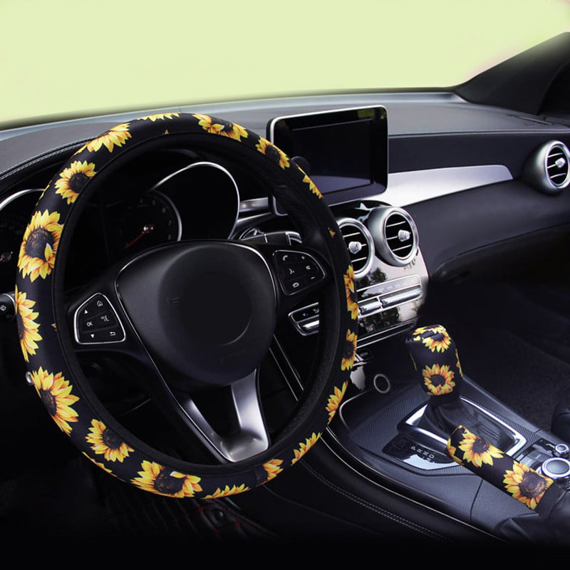 Hipster Golden Sunflowers Steering Wheel Cover with Neoprene Universal 15 inch Car Accessories Anti-Slip Wheel Protector for Car Truck SUV 