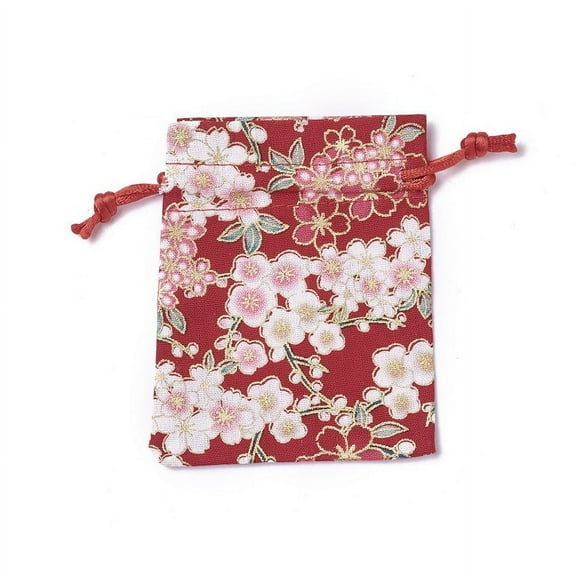 20 pc Burlap Packing Pouches Drawstring Bags Rectangle with Flower Pattern Red 10~10.5x8~8.3cm