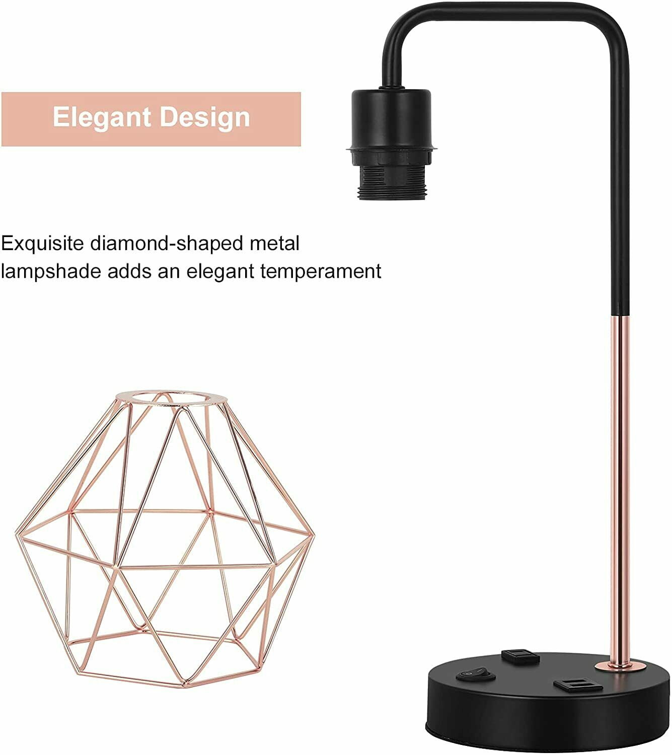 USB Bedside Table & Desk Lamp with 2 USB Charging Ports & AC Outlet for Bedroom