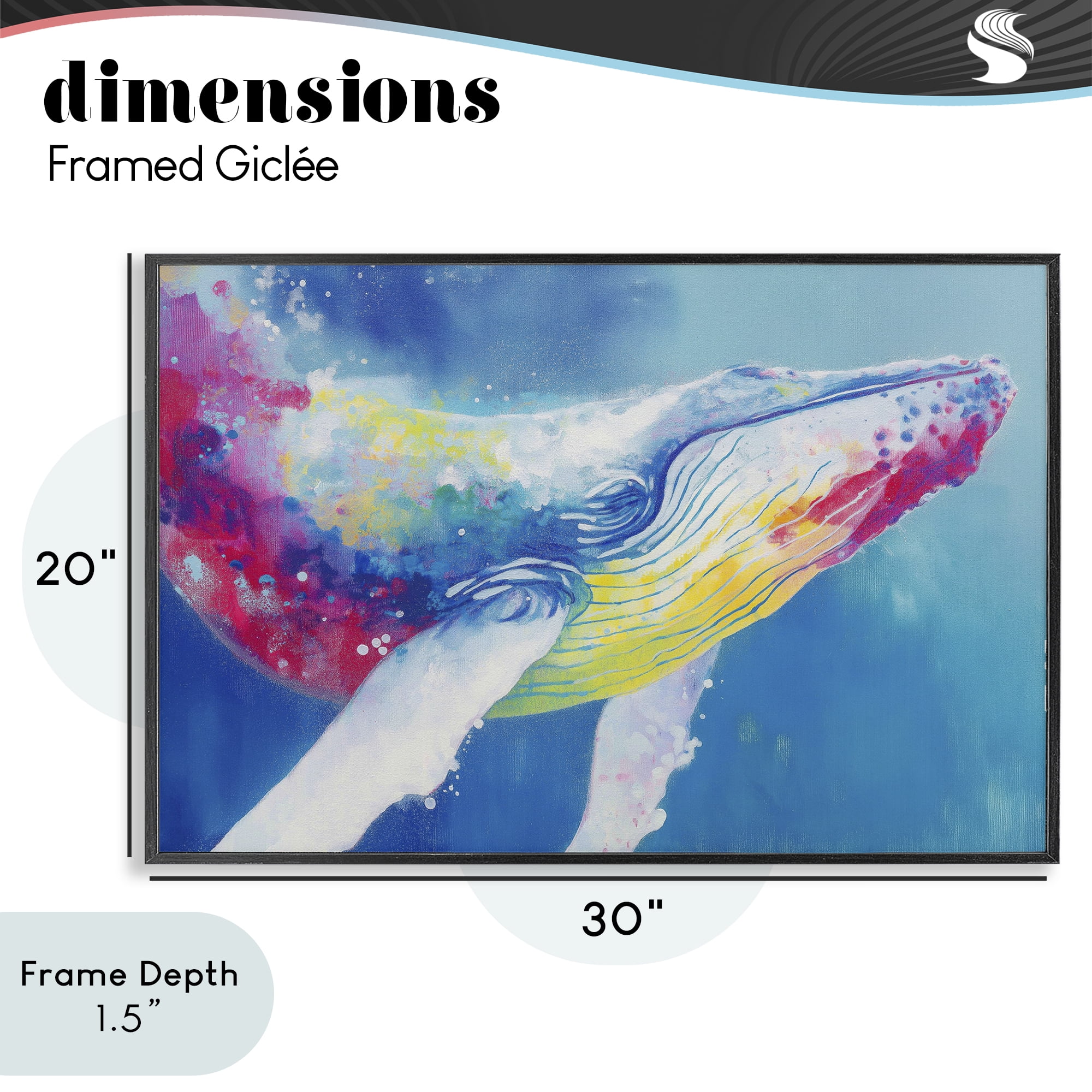 Stupell Industries Breaching Humpback Whale Black Framed Giclee Art, design by Chromatic Storm Studio