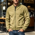 thumbnail image 2 of MXALUOB Bomber Jacket for Men Faux Suede Solid Color Ribbed Cuff Fashion Coats Full Zip Casual Regular Fit Flight Jacket with Pocket, 2 of 5