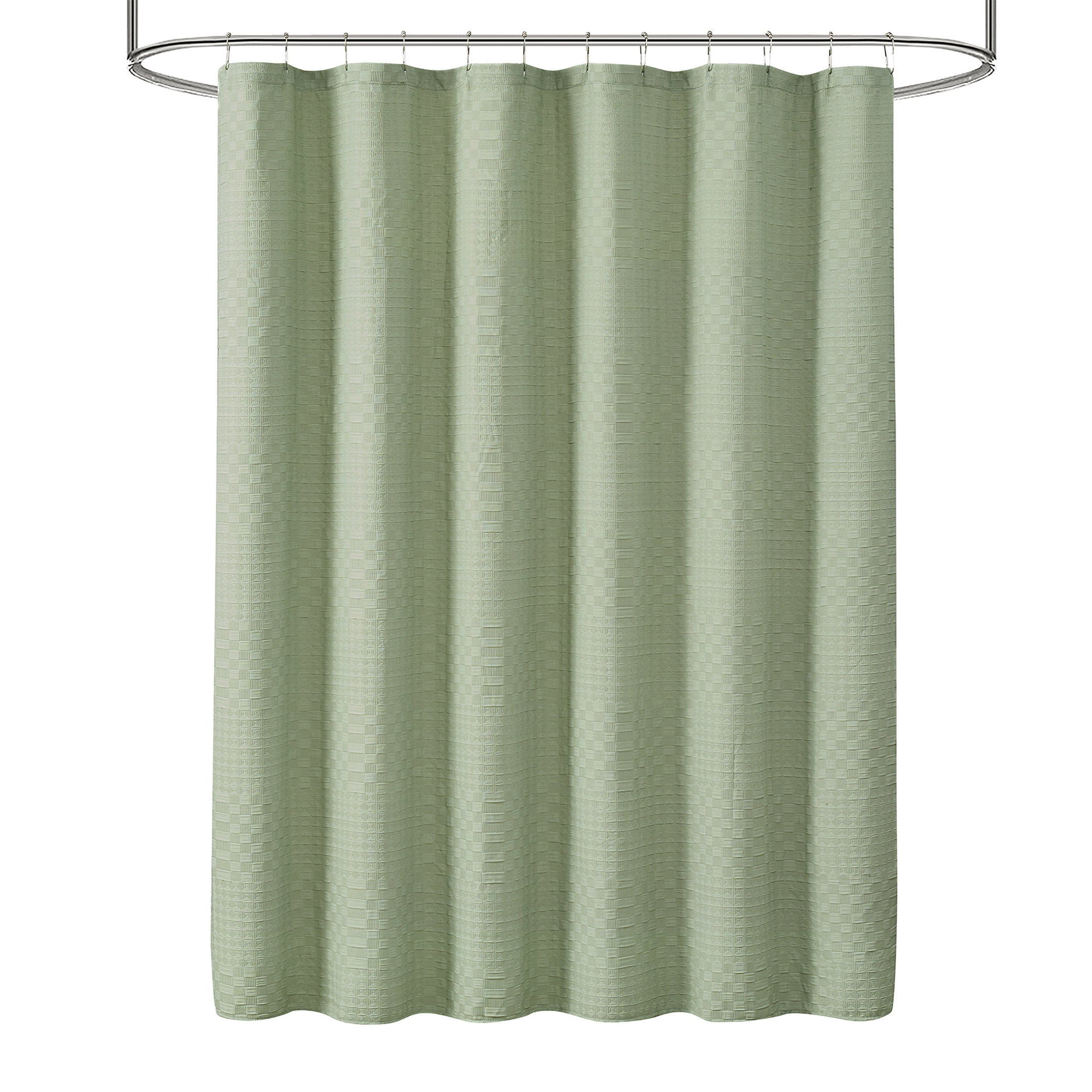 Beautiful Sage Green Check Matelassé Fabric Shower Curtain by Drew Barrymore, 72" x 72"