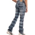 thumbnail image 3 of NOVASTILE Men's Slim fit Straight leg Stretch Denim Jeans Cargo Pockets Distressed All Over Frayed Ripped Patchwork Stacked Design Streetwear Light Wash Statement Pants M5 Blue 32, 3 of 4