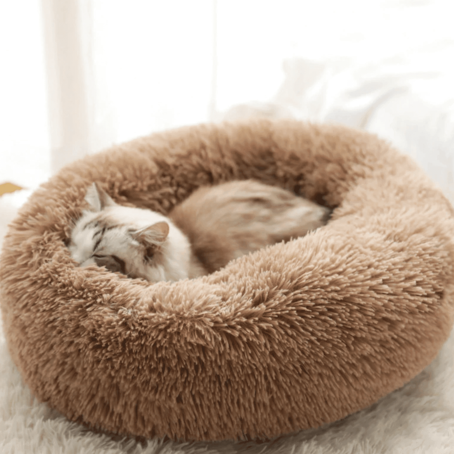 Calming Dog Bed for Medium Dogs - Donut Washable Medium Pet Bed, 30 inches Anti-Slip Round Fluffy Plush Faux Fur Cat Bed, Fits up to 45 lbs Pets