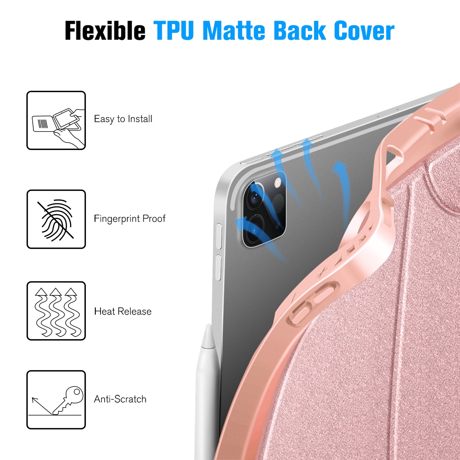 CaseBot Case for iPad Pro 12.9-inch 5th 4th & 3rd Generation (2021/2020/2018) - Shockproof Rugged Magnetic Soft TPU Back Cover w/Pencil Holder