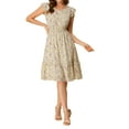 thumbnail image 2 of INSPIRE CHIC Vestido de Mujer con Flores, Mangas de Volante, Cuello en V, Vestido Casual con Fruncidos y Volantes, Talla M, Albaricoque Oscuro, 2 of 7