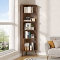 thumbnail image 4 of Oubayajia 66.73'' Tall Corner Cabinet, Modern Fluted Storage Cabinet with 2 Doors and 5 Storage Shelves, Space-Saving for Kitchen, Living Room, Study Room(Walnut), 4 of 9