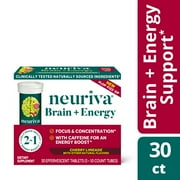 Neuriva Brain Plus Energy Cherry Limeade Effervescent Tablets, (30ct box), Supports Focus & Concentration With Caffeine For An Energy Boost*
