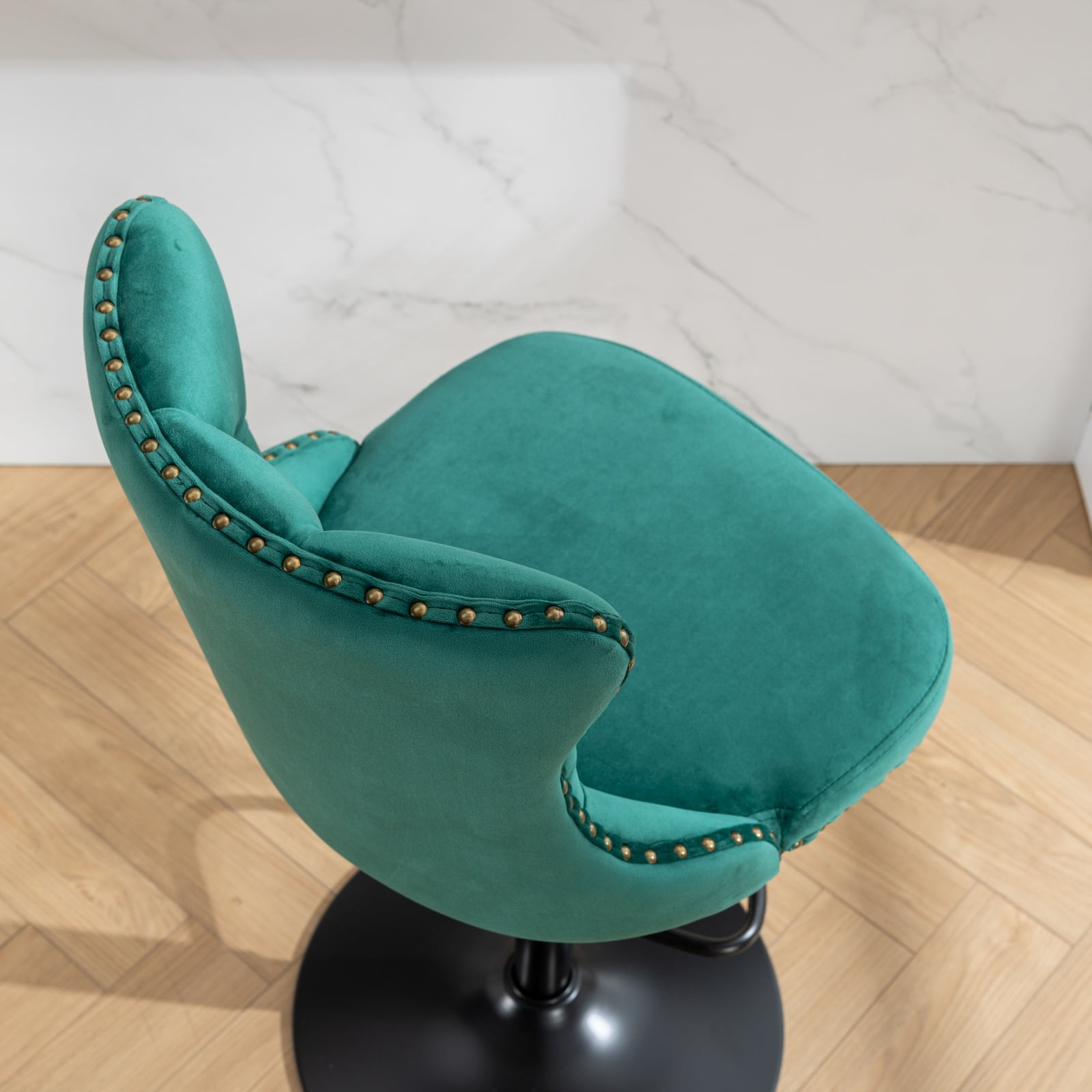 Holaki Set Of 2, Modern Classic Swivel Velvet Barstools, 25-33 Inch Adjusatble Seat Height, Upholstered Chrome Base Bar Stools With Backs Tufted, For Home Pub, Living Room, Kitchen(Black Base+Green)