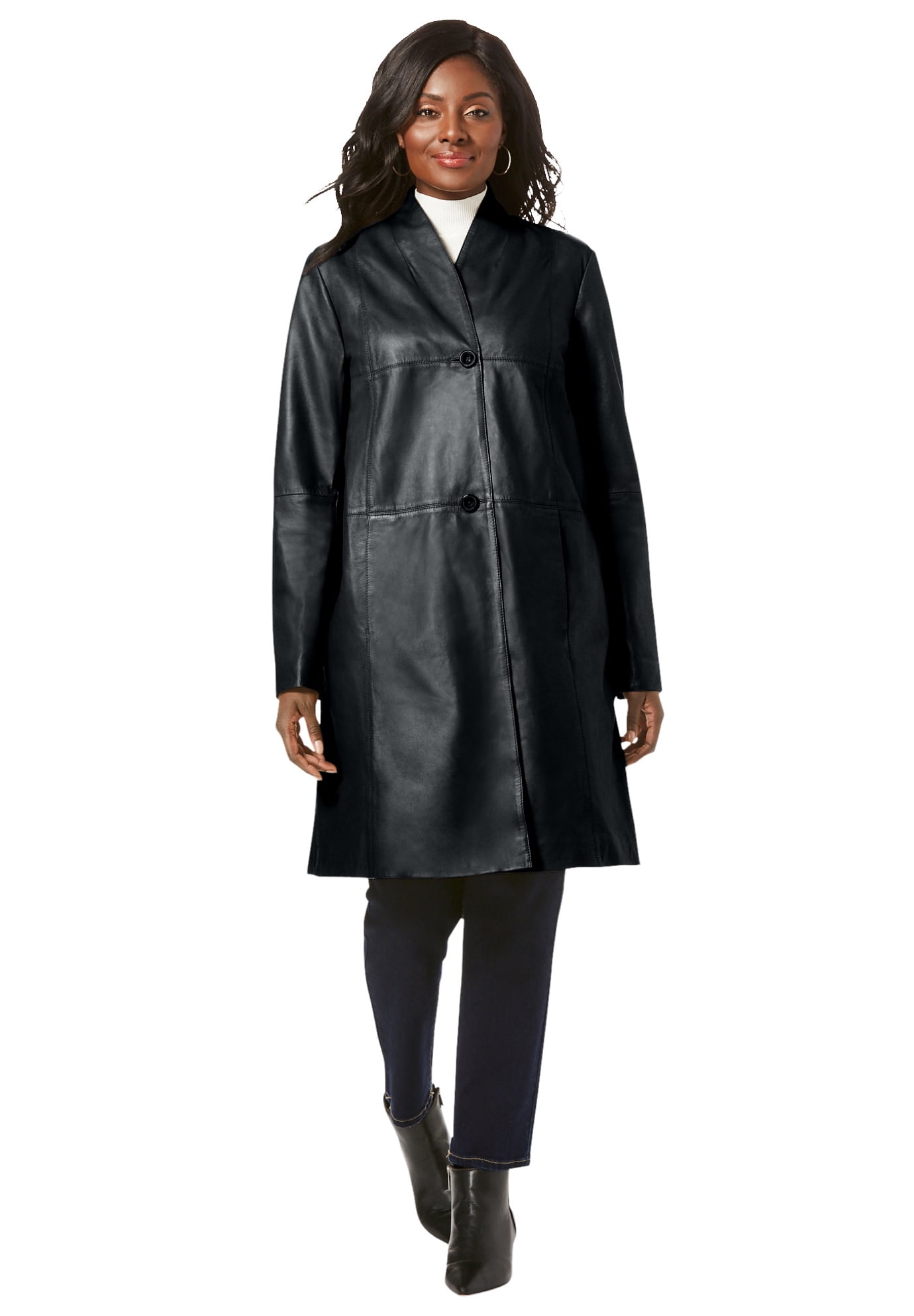 Jessica London Women's Plus Size Leather Coat Leather Jacket - Walmart.com
