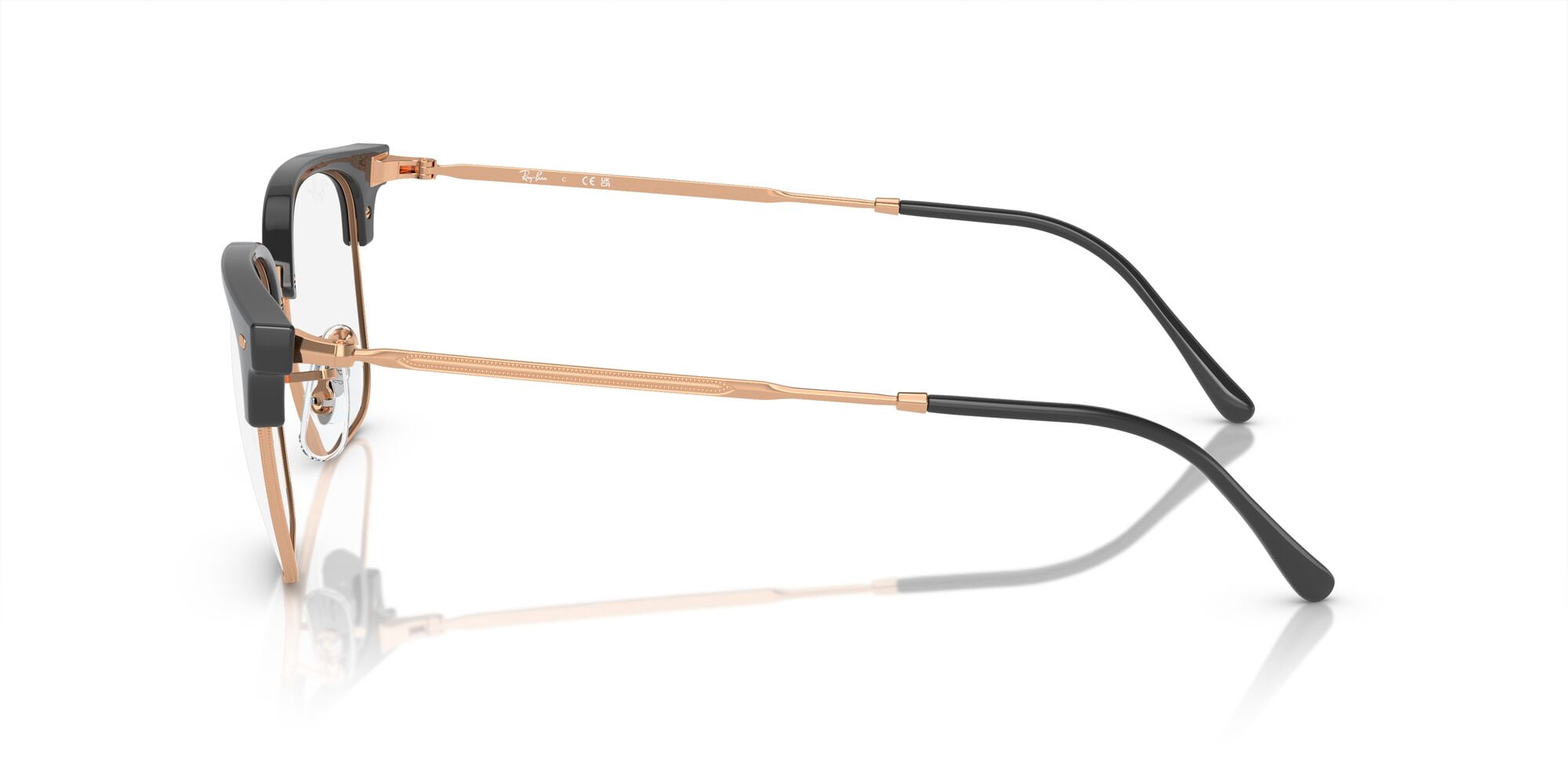 Ray-Ban Unisex Size 53 New Clubmaster Prescription Eyeglasses, Dark Grey on Rose Gold/Demo Lens