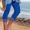 thumbnail image 3 of Gaukiv Womens Lace Trim Capris Stretch Fit Cropped Leggings Blue S, 3 of 6