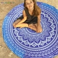 thumbnail image 4 of BadPiggies Round Mandala Blanket Boho Beach Tapestry Bohemian Decoration Hippie Beach Blanket, Circle Tablecloth or Picnic Blanket Indian Meditation Rug Mat for Yoga (Blue), 4 of 9