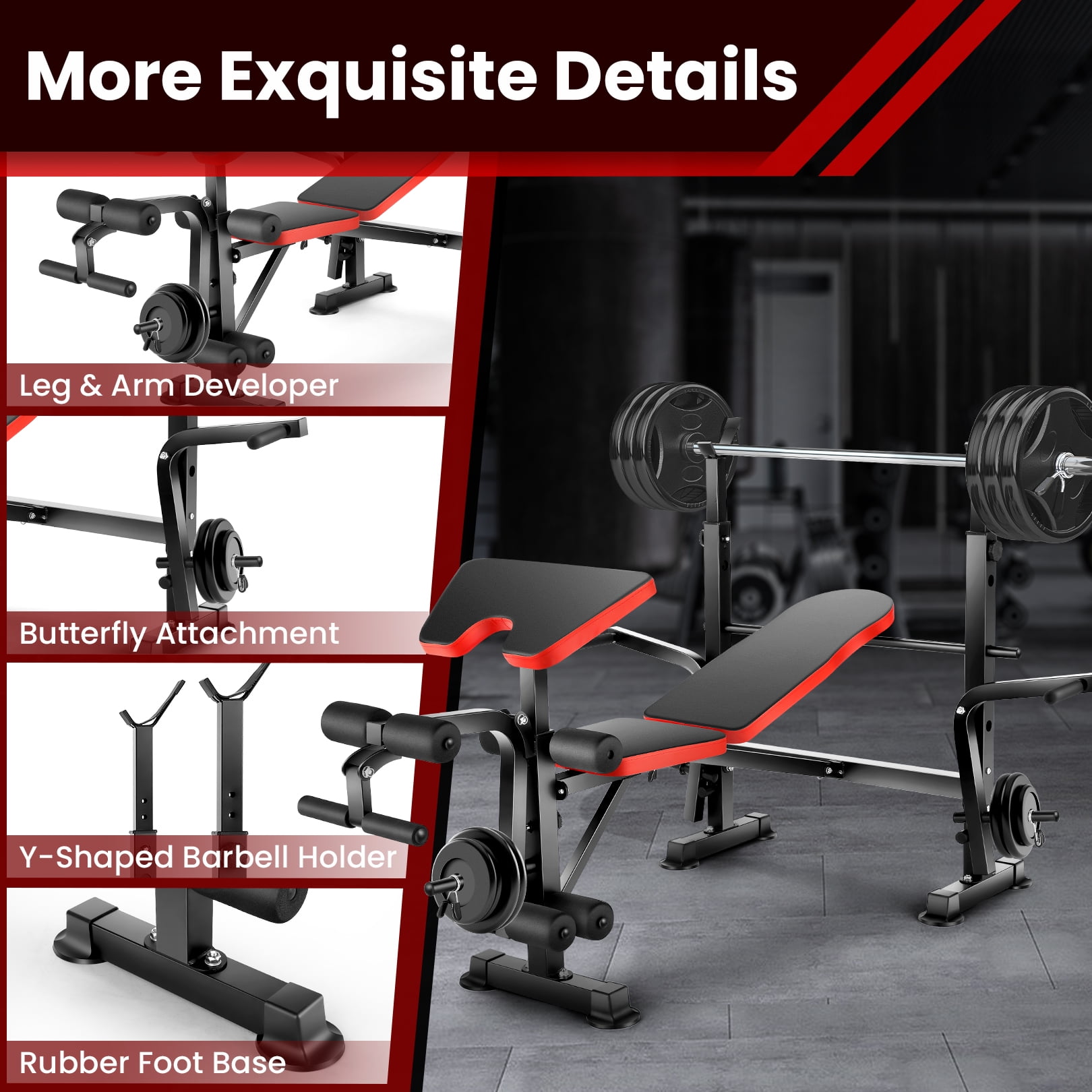 VIBESPARK Adjustable Weight Bench 600lbs 5-in-1 Foldable Workout Bench Set with Barbell Rack Leg Developer Preacher Curl Rack Dumbbell Fly Attachment, Multi-Function Strength Training Bench Press