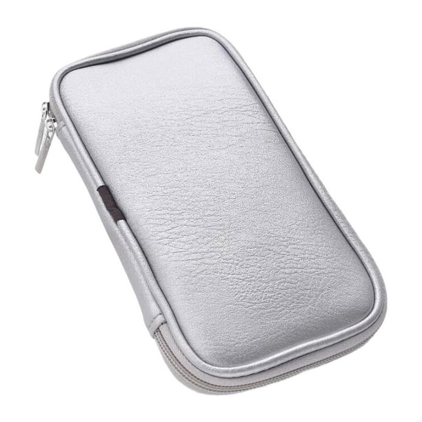 Estuche para cosméticos, bolsa de cosméticos de cuero PU, bolsa de transporte portátil, bolsa de viaje para brochas de maquillaje. Plata