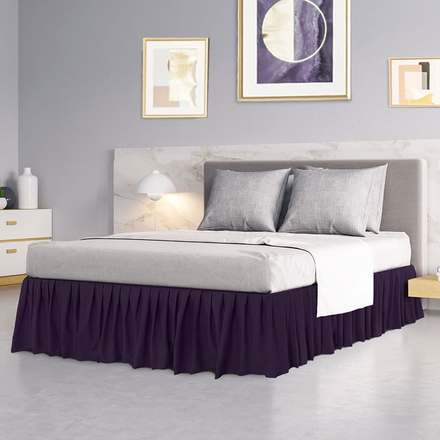 PiccoCasa Brushed Microfiber Bed Skirt, Elastic Dust Ruffle, Full Dark Purple