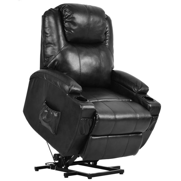 Costway Electric Power Lift Chair Recliner PU Leather Padded Seat w/ Remote Cup Holder