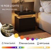 Cubehom Nightstand Set of 2 LED Bedside with 2 Drawers Wood for Adults Bedroom Room Black