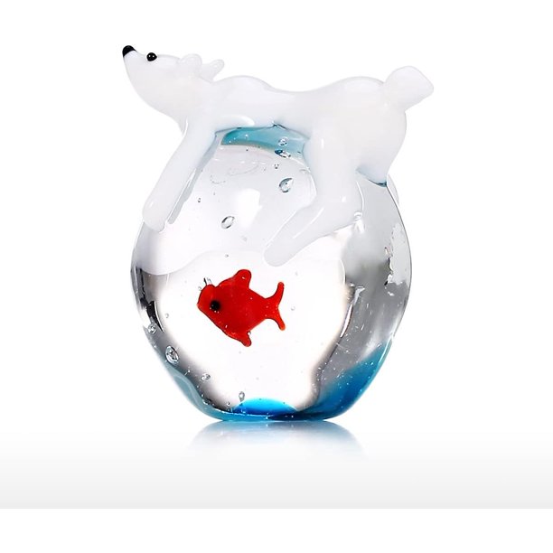 Mini regalo de cristal, figura de animal, adornos de regalo, soplados a mano para Acción de Gracias/Navidad (mini gato y pez dorado)