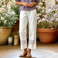 thumbnail image 5 of Miluxas Women Summer Cropped Pants Lightweight Cotton Linen Straight Leg Trouser Lace Hem High Waist Casual Vacation Pants with Pocket White, 5 of 7