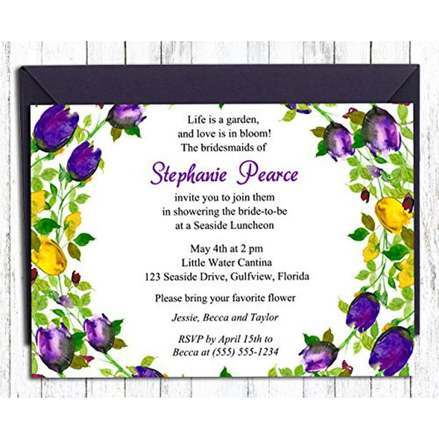 Darling Souvenir Custom Printed Bridal Shower Invitations| Set of 10 Personalized Invites With Envelopes 5 x 7
