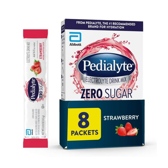 Pedialyte Electrolyte Drink Mix With Zero Sugar, Strawberry, 8 Powder Packets