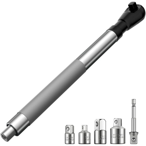 High Torque Wrench Extender Tool for Tight Spaces,1/2in Wrench Extend Rod, Quick Change 3/8–1/2–1/4 Drive Adapter, Chrome Steel Breaker Bar Extension with Non-Slip Grip (with converter)