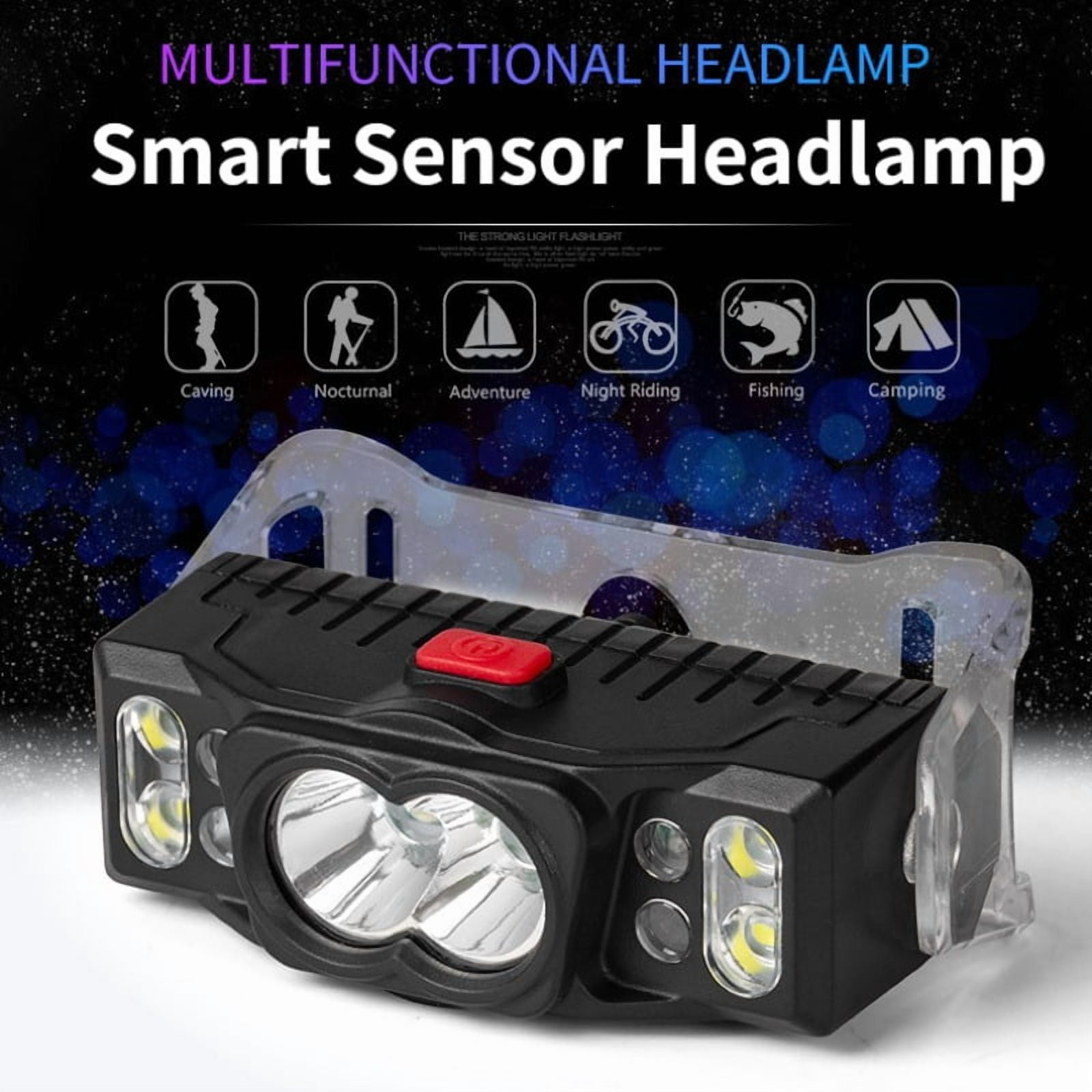 LED Smart Sensor Headlamp 2000 mAh Rechargeable Head Torch 7 Modes Working Headlight Outdoor Waterproof Flashlight Portable Emergency Lamp For Fishing Cycling Hiking