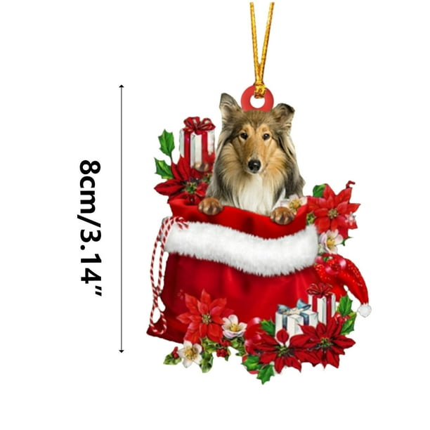 Decoraciones Del Árbol de Navidad Hermosas Flores Del Perro Etiqueta de Navidad Colgante, 8cm Acrílico Casa Árbol Decoración Perro Regalos de Navidad