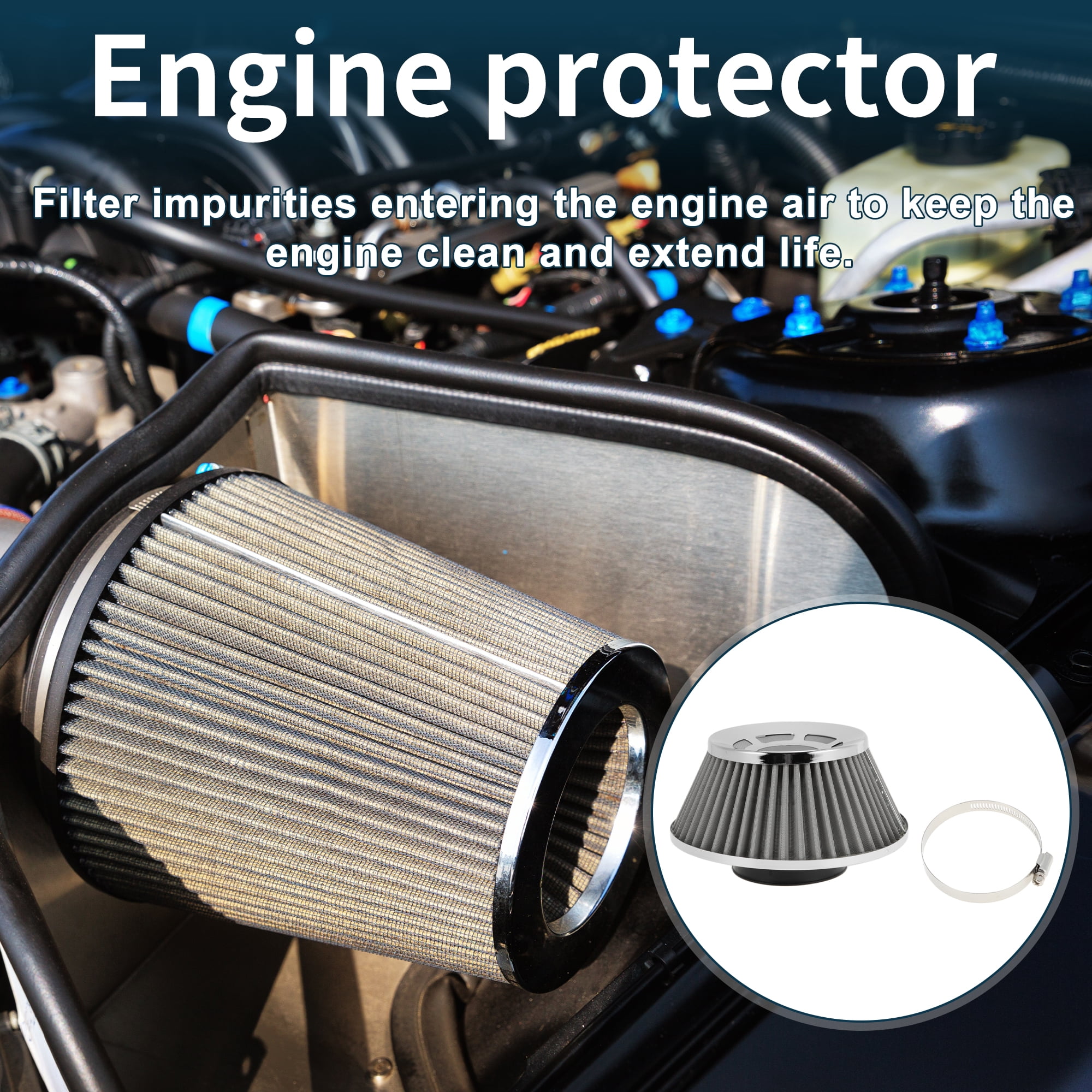 Unique Bargains Engine Air Filter High Flow Clamp-On Cold Air Intake Filter Silver Tone 2.99 in