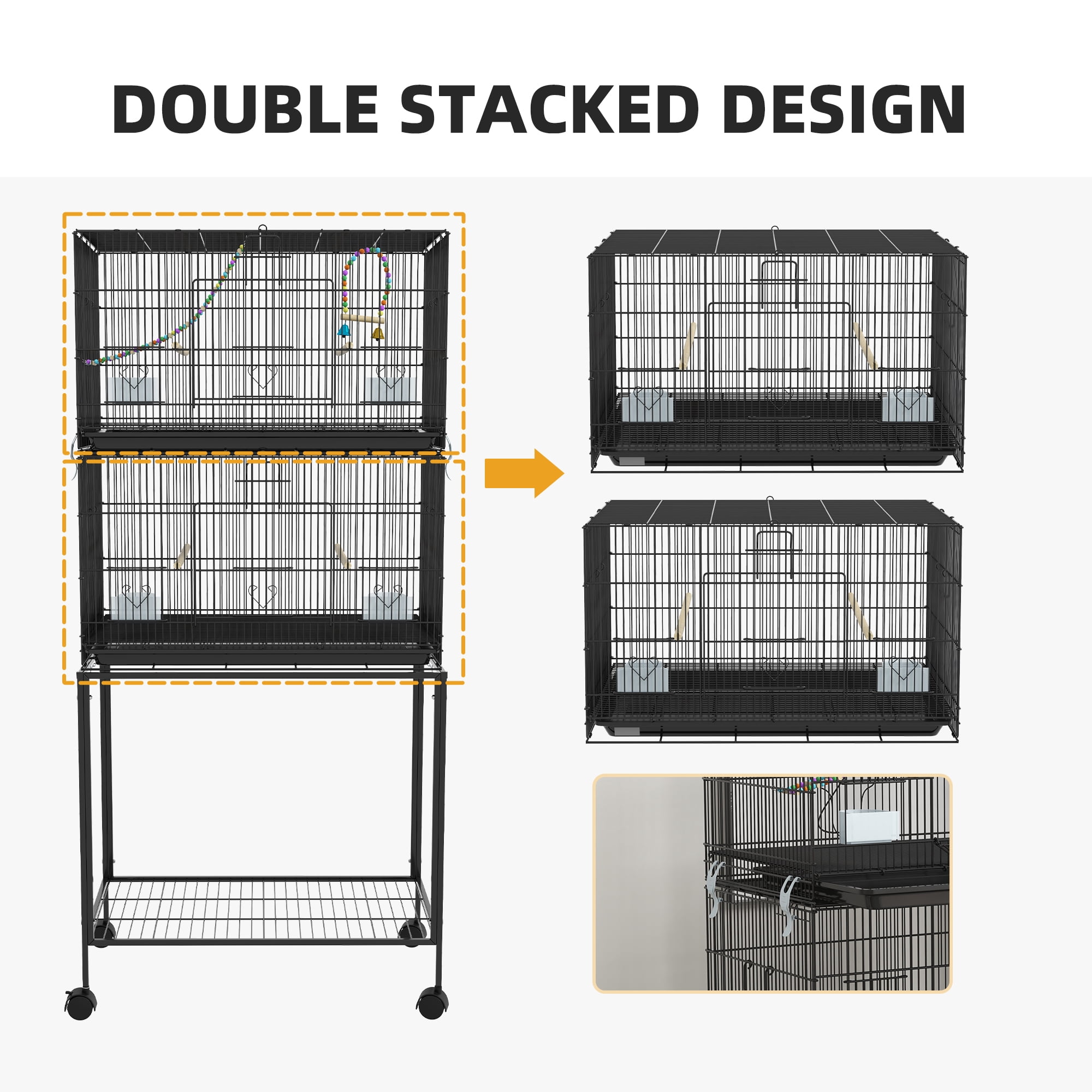 PawHut Double Stackable Bird Cage on Wheels w/ Stand for Canaries