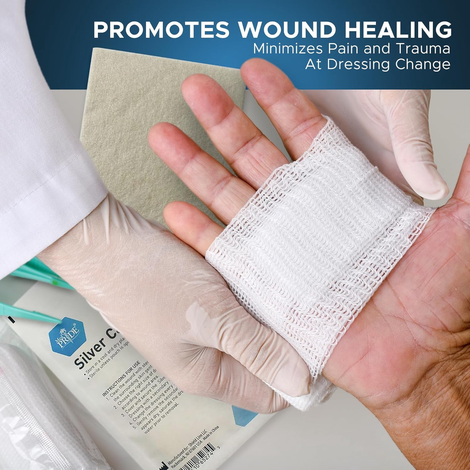 MED PRIDE Silver Calcium Alginate Non Stick Wound Pads, 4 X 8 Inch, 5 Count Sterile, Highly Absorbent
