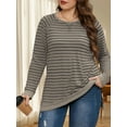 thumbnail image 4 of NISVIYA Plus Size Long Sleeve Sweatshirts for Women Casual Striped Crew Neck Raglan Dressy Pullover, 4 of 6