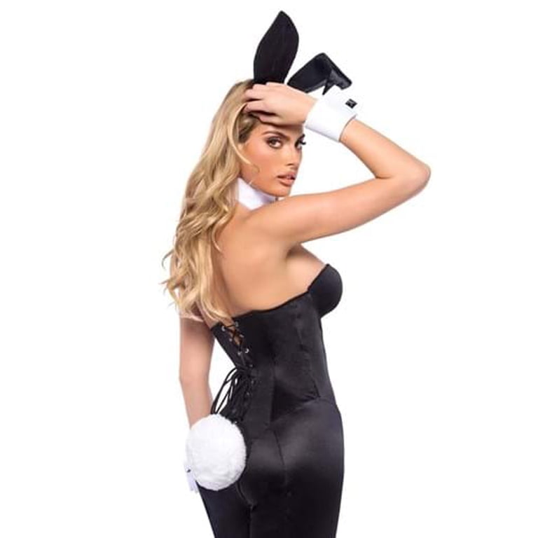 Black big bunny satin headband ears playboy playmate costume sexy outfit Easter Accessories | Black Big Bunny Satin Headband Ears Playboy  main image 2