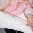 thumbnail image 3 of Oversized Wearable Blanket Hoodie,Pink Marble Gold Line Pattern Sherpa Blanket Hoodie with Super Pockets,Super Warm Fuzzy Pullover for Women & Men, 3 of 6