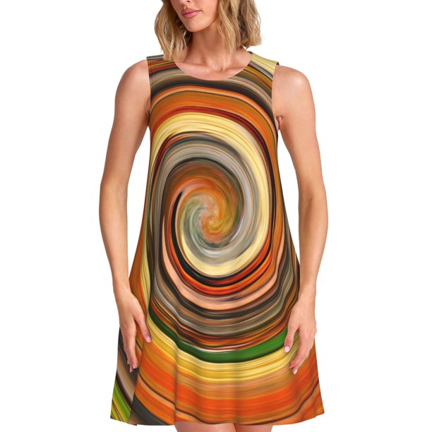Balery Colorful Swirl Vestidos de verano para mujer con estampado: vestido holgado sin mangas, vestido playero informal y cómodo para días calurosos.