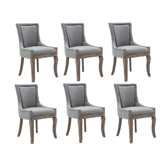 Fabric Dining Chairs Upholstered Dining Room Chairs with Solid Wood Legs Nailhead Trim Accent Side Chairs for Dining Room Kitchen Living Room Bedroom(Gray,Set of 6)