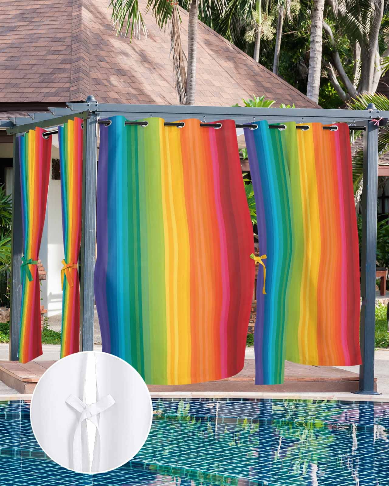 Rainbow Striped Outdoor Curtains for Patio, Colorful Gradients Modern Abstract Art Privacy Drapes Grommet Waterproof Outside Curtains for Porch/Cabana/Balcony 54"x 84", 1 Panel
