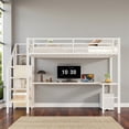 thumbnail image 2 of Tcbosik Queen Size Metal Loft Bed with Charging Station and LED Light, Writing Desk, Open Shelves and Storage Wardrobe, Bed Frame for Small Space, White, 2 of 9