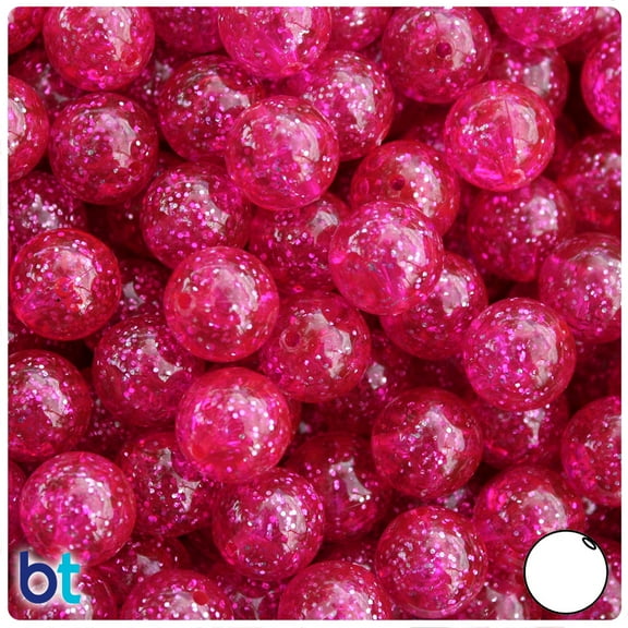 BeadTin Bright Pink Sparkle 12mm Round Plastic Beads (60pcs)